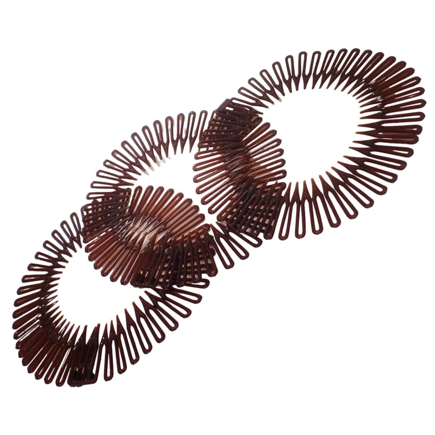 Topkids Accessories Flexi Comb Flexiband Headband - Set of 3 - Anti Snap, Durable Spider Hairband Grip Circle Headbands Zig-zag Headband Stretch Hair Comb (Brown)