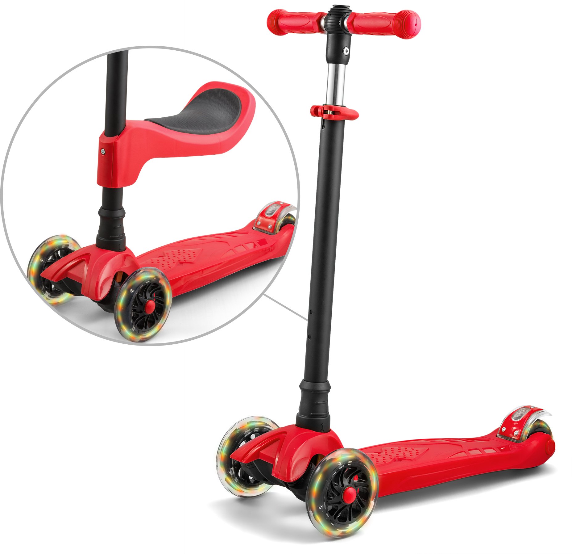 LaScoota 2-in-1 Kick Scooter with Removable Seat Great for Kids & Toddlers Girls or Boys – Adjustable Height w/Extra-Wide Deck PU Flashing Wheels for Children from 2 to 14 Year-Old