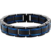 Men's Textured Link Bracelet, Stainless Steel with Blue and Black Tones, Fold Over Clasp, 8.5"