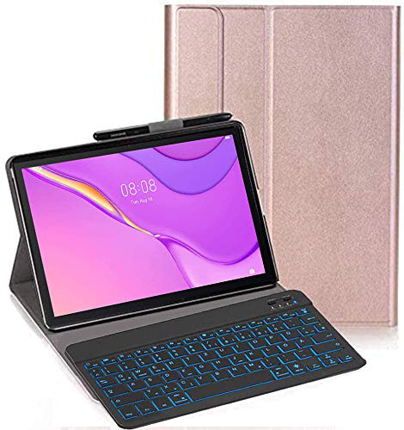RLTech Keyboard Case for Huawei MatePad T10S, [Italian Layout] 7 Colors Backlit Wireless Keyboard With Protective Case For Huawei MatePad T10S, Rosegold