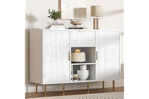 Housoul 47.2" Large Sideboard Buffet Cabinet with 2 Doors & Drawer, Coffee Bar Cabinet with Adjustable Shelves, Liquor Cabinet with Storage, Accent Cabinet Console Table for Living Dining Room, White