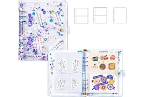 EORAKLA Sticker Binder Organizer with Storage Sleeves,Reusable Stickers Collecting Book Album Holder, A5 Blank Sticker Container Organizer (Liquid(3 in 1,40 sheets in total))