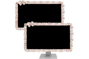 ReignSword 2 Pcs 23''-26'' Cute Computer Monitor Cover with Bow Tie, Lovely Computer Accessories with Lace Design, Monitor Du