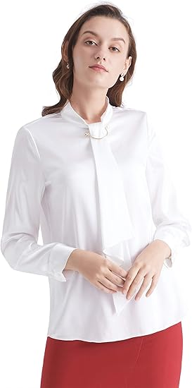 Amazon Lilysilk リリーシルク レディース シルクシャツ ブラウス トップス 美肌保湿 ビジネス 長袖 オフィス シンプル カジュアル 通勤 事務服 普段着 大人女性スタンドカラー シャツ ブラウス 通販