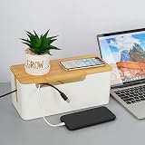 CRROEL Cable Tidy Box Set 2 Bamboo Lid Cord Management Power Strip Organizer view 4