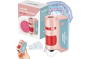 LAKWAR 60x-120x Mini Pocket Microscope for Kids Adults, Portable Handheld Microscope with Microscope Slides, Miniscope Portable Microscope for Kids Little Scientist Students School Minilabsters Education