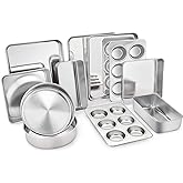 TeamFar Stainless Steel Bakeware Set of 11 | Toaster Oven Baking Pan Set, Lasagna Pan, Square &amp; Round Cake Pan, Loaf Pan &amp; Muffin Pan, Healthy &amp; Sturdy, Dishwasher Safe