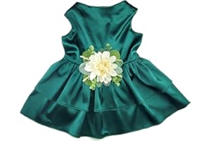 HOUSE OF FURBABY Wedding Flower Dog Dress | The Rustica | Dog Wedding Dress | Satin Dog Dress (Forest Green, XX-Large (25-35 lbs))
