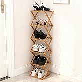 Fengzhizhu Bamboo Shoe Rack 6 Tier Foldable Shoe Rack for Entryway | Narrow Vertical Shoe Organizer Free Standing Shelf, Multifunctional Slim Storage for Bedrooms Living Room Corner