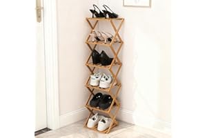 Fengzhizhu Bamboo Shoe Rack 6 Tier Foldable Shoe Rack Vertical Bamboo Shoe Organizer Free Standing Shelf for Entryway, Closet, Bedroom, Wood Color