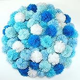Threlaco 100 Pcs 3inch Blue Pom Poms for Crafts Large Pompoms Balls Bulk Fuzzy Pompoms Big Pom Balls for Xmas DIY Party Hanging Ornaments Home Decor