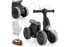 WIQINS Electric Baby Balance Bike with Bubble Machine for 1 Year Old Boys Girls 4 in 1 Toddler Balance Bike 12-48 Month Kids Bubble Bike Ride Toys First Birthday Gift with Powered Motor,Music,LED Lights