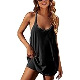 Yidarer Womens Summer Athletic Mini Dress Sleeveless Spaghetti Strap Built-in Shorts Scoop Neck Sundress with Pockets