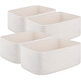 OIASKET 4 Pack Small Storage Shelf Baskets for Organizing, Mini Woven Rope Storage Bins for Towels, Cute Decorative Closet Organizer，Baby Nursery, Gift Empty Baskets -11.81''Lx7.87''Wx4.72''H-White