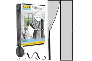 AUGO Magnetic Fiberglass Screen Door - Self Sealing, Heavy Duty, Hands Free Mesh Partition Keeps Bugs Out - Door Screen Magnetic Closure - Patent Pending Keep Open Feature - 34 Inch x 81 Inch