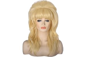 AMZCOS 50s Peggy Beehive Wigs for Women | Blonde Bouffant Big Synthetic Hair Wigs for 60s 80s Married Housewife Vintage Costume Cosplay Halloween Party