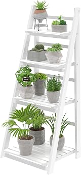 HOMIDEC 4-Tier Wooden Plant Ladder Shelf White Free Assembly Foldable