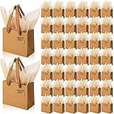 Zhanmai 100 Pcs 4.7 x 2.4 x 3.9 Inch Mini Gift Bags Bulk with Tissue Paper Kraft Paper Bag with Handle Gift Tag for Birthday Party, Valentines Day, Baby Shower, Wedding, Mother's Day (Brown)