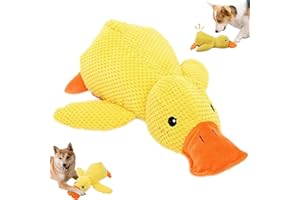 TASUNTE Mellow Dog Calming Duck, The Mellow Ducks Calming Pillow, The Quack-Quack Ducks Dog Toy, Cute Yellow Stuffed Calmings Duck Dog Toys with Soft Squeaker, Interactive Dog Toys for Aggressive Chewers