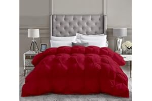 Saferay Green All-Season Luxury - Hotel Quality - Pintuck Style 100% Cotton King Size 102 x 90 Inches 1-Piece Pinch Pleat Comforter with 8 Corner Tabs, 550 GSM - Machine Washable (Burgundy Solid)