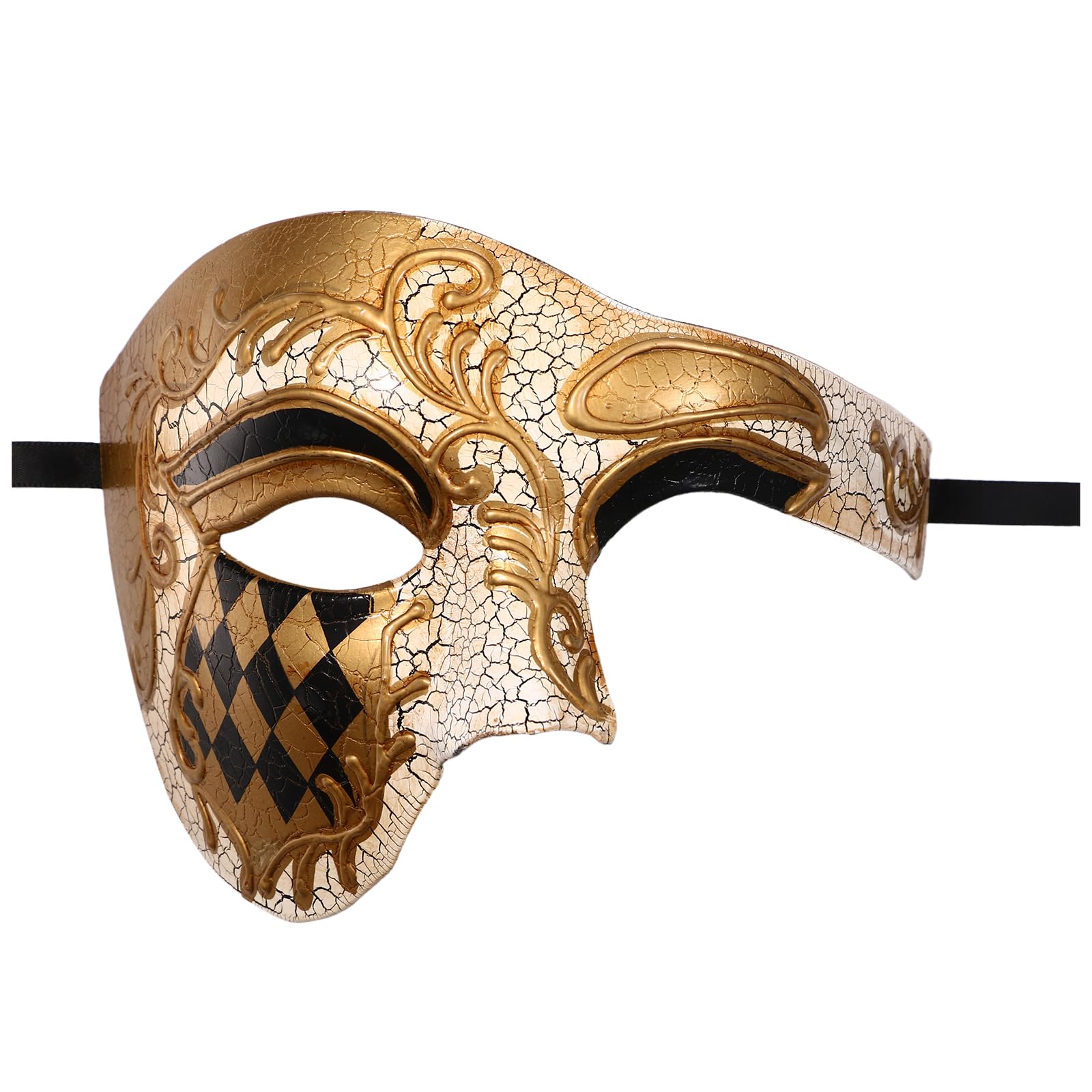 Oidea Masquerade Mask for Men: Phantom Of The Opera One Eyed Half Face Masks Halloween Costume Party Prom Mardi Gras Carnival Venetian Mask, Gold