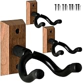 Spoligod Guitar Wall Mount Hanger, 3-Pack Guitar Hanger,Black Walnut Wooden Guitar Holder Stand for Acoustic Electric Bass Guitar Ukulele Mandolin at Home, Studio