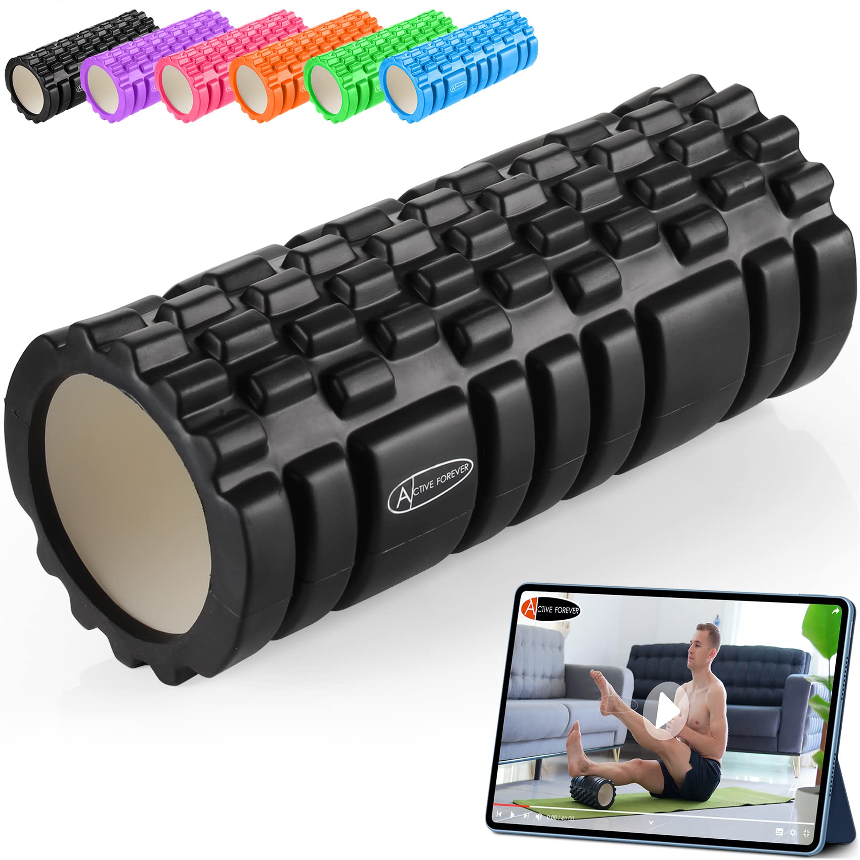 ACTIVE FOREVER Foam Roller for Deep,Massage Roller for Back,Foam Roller for Legs,Exercise Roller,Used in Verious Plases Such as Homesoffice Yoga Classes and Gyms.(Black)