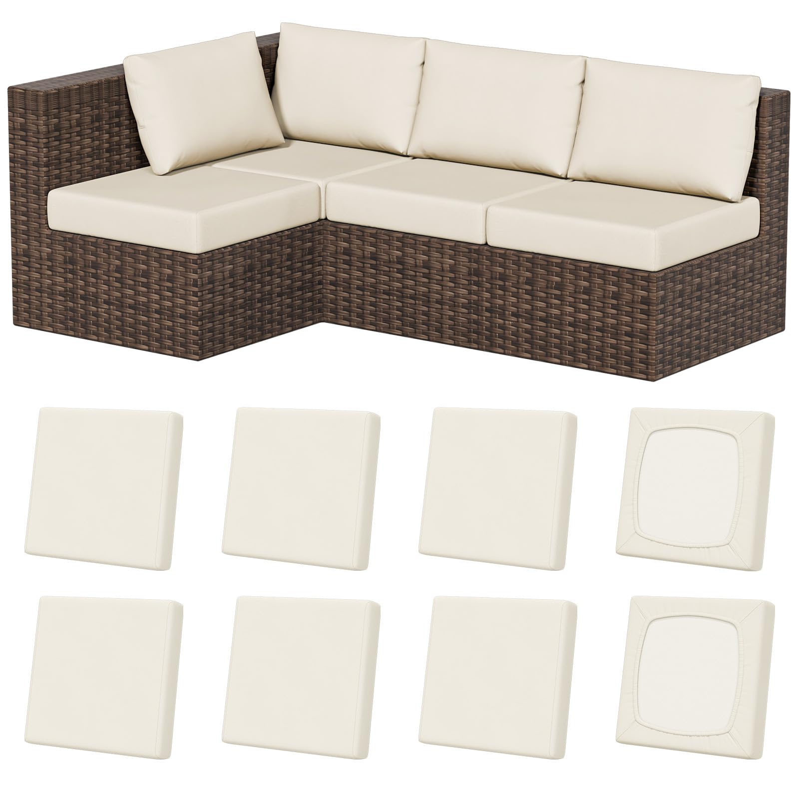 Photo 1 of 8Pcs Stretch Patio Cushion Covers, Outdoor Couch & Sofa Replacement Slipcovers for Patio Furniture Cushion Covers, Washable Reusable Furniture Protector, Square-Small, Beige