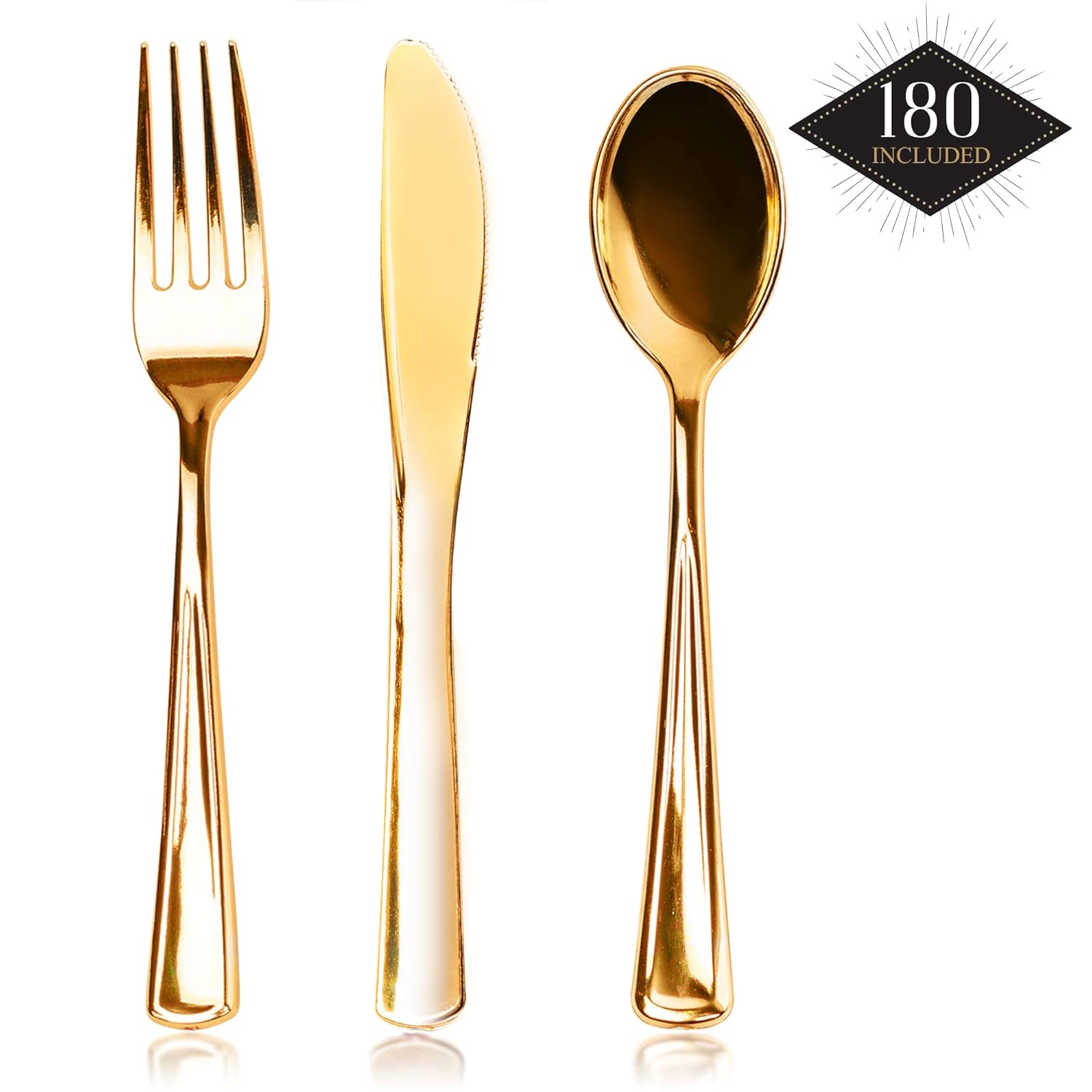 180 Pack Plastic Gold Cutlery Wedding Dinner Party Tableware Knives Forks Spoons eBay
