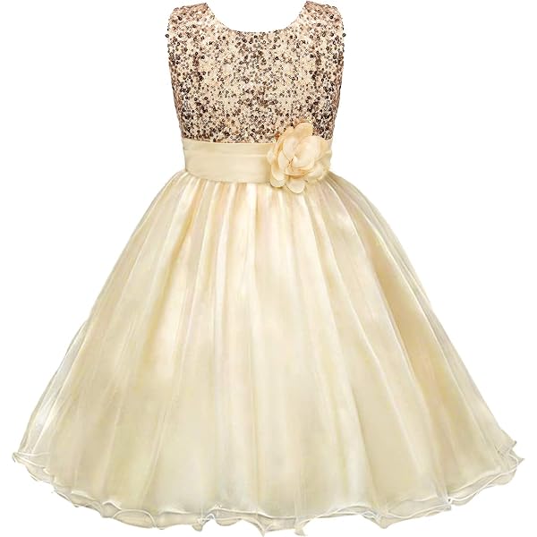Amazon.com: Bowdream Flower Girl's Dress Sequins Gold Ivory 2 Years:  Clothing, Shoes & Jewelry