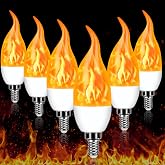 E12 LED Flickering Candelabra Flame Effect Light Bulbs - Flame 6 Pcs | E12 Base 3 Modes Flicker Chandelier Candle Fire Lantern Type B Base Small Lights Bulbs for Outdoor Holiday Decorations