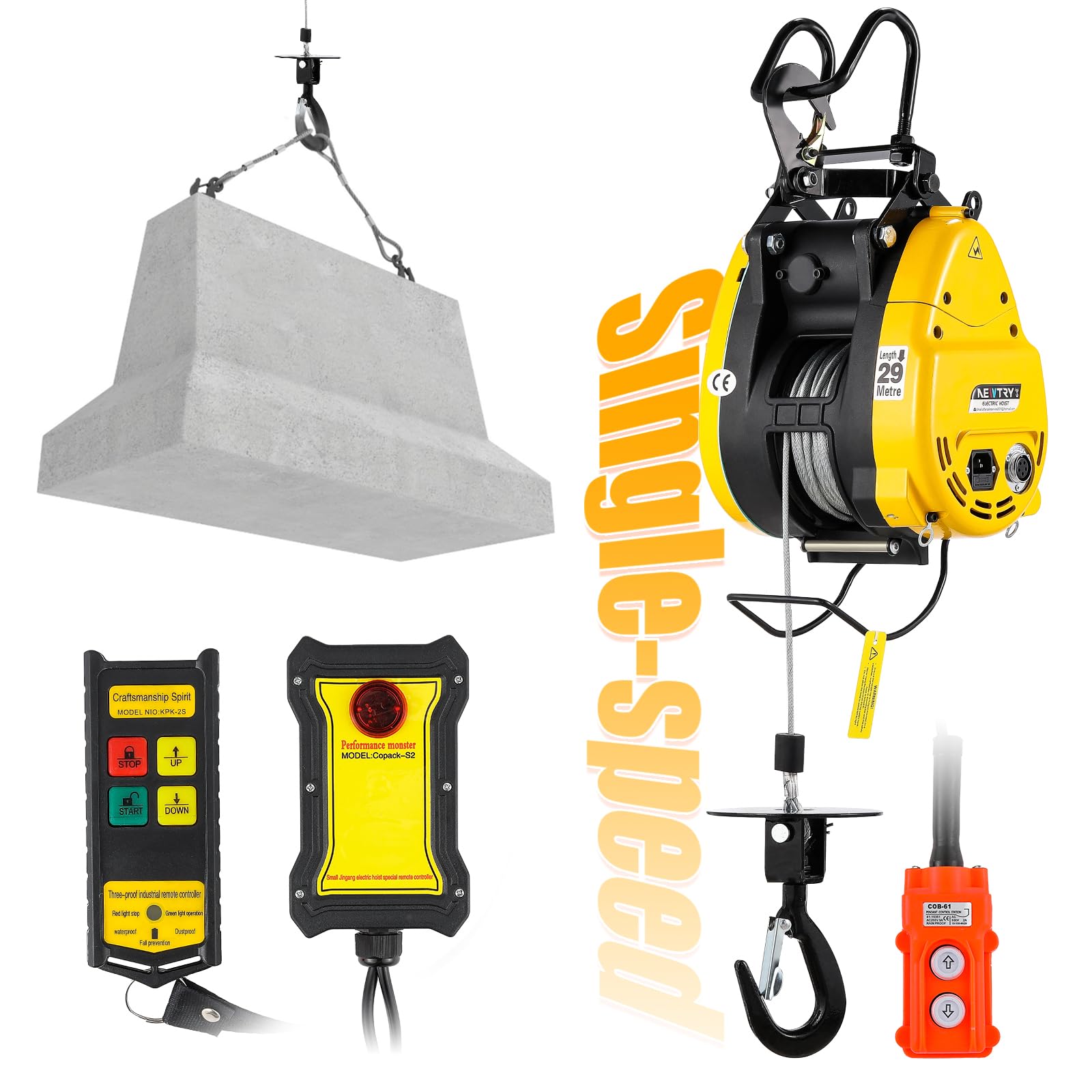 Photo 1 of **MISSING CONTROL REMOTE. SELLING FOR PARTS AS PARTIAL SET **NEWTRY Electric Hoist RapidRise PRO Lift 660lb, 62ft/min Fast Power Electric Hoists 110V, 98ft Lifting Height Winch, Pendant Control & Wireless Operation for Garage, Workshop (300kg/660lb)