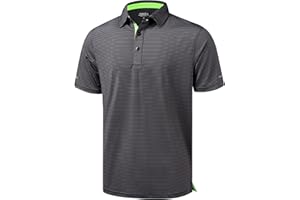 YAMXDM Golf Shirts for Men - Moisture Wicking Short Sleeve Performance Sport Casual Striped Collared Mens Polo Shirt