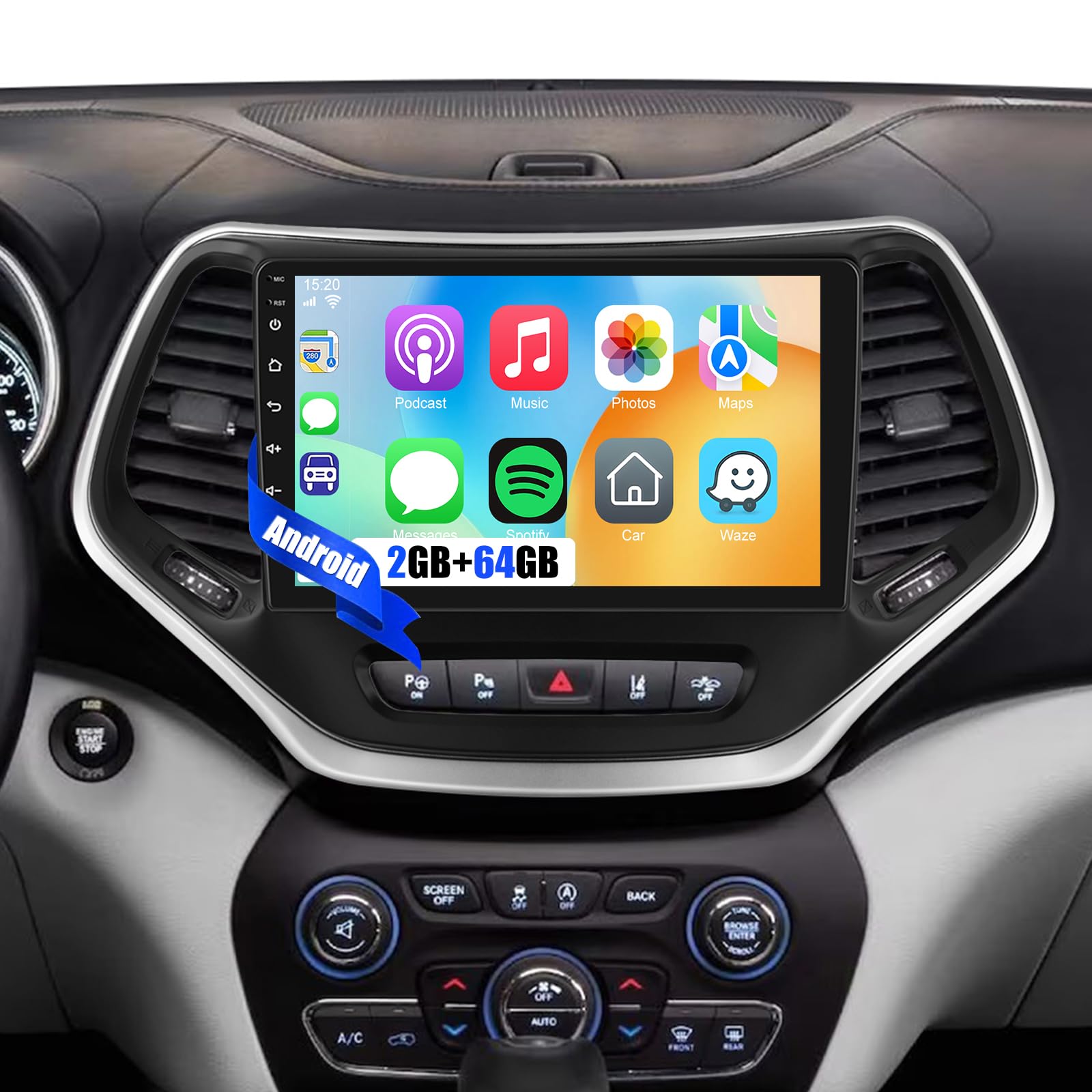 Photo 1 of [2G+64G] Car Radio for Jeep Cherokee 2013-2018, Android 10 inch Touch Screen Cherokee Stereo with Carplay/Android Auto/EQ Audio/SWC/Bluetooth