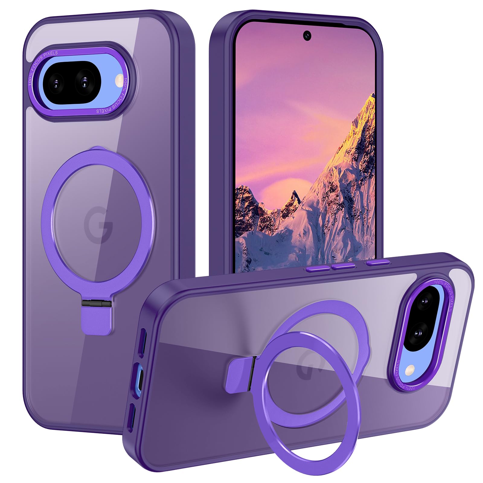 Casehas for Google Pixel 10a Case, [Magnetic Invisible Stand] [Compatible with MagSafe] [Military Grade Drop Protection] Slim Frosted Translucent Back Shockproof Protective Cover, Purple