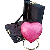 Pink Urn Keepsake Mini Heart Cremation Urn with Premium Black Box & Brass Stand - for Your Loved One & Human Ashes & Perfect Heart Urn for Adults & Infants