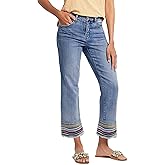 Flamingals Straight Leg Jeans for Women Low Rise Cropped Jeans Wash Embroidery Raw Hem Denim Pants