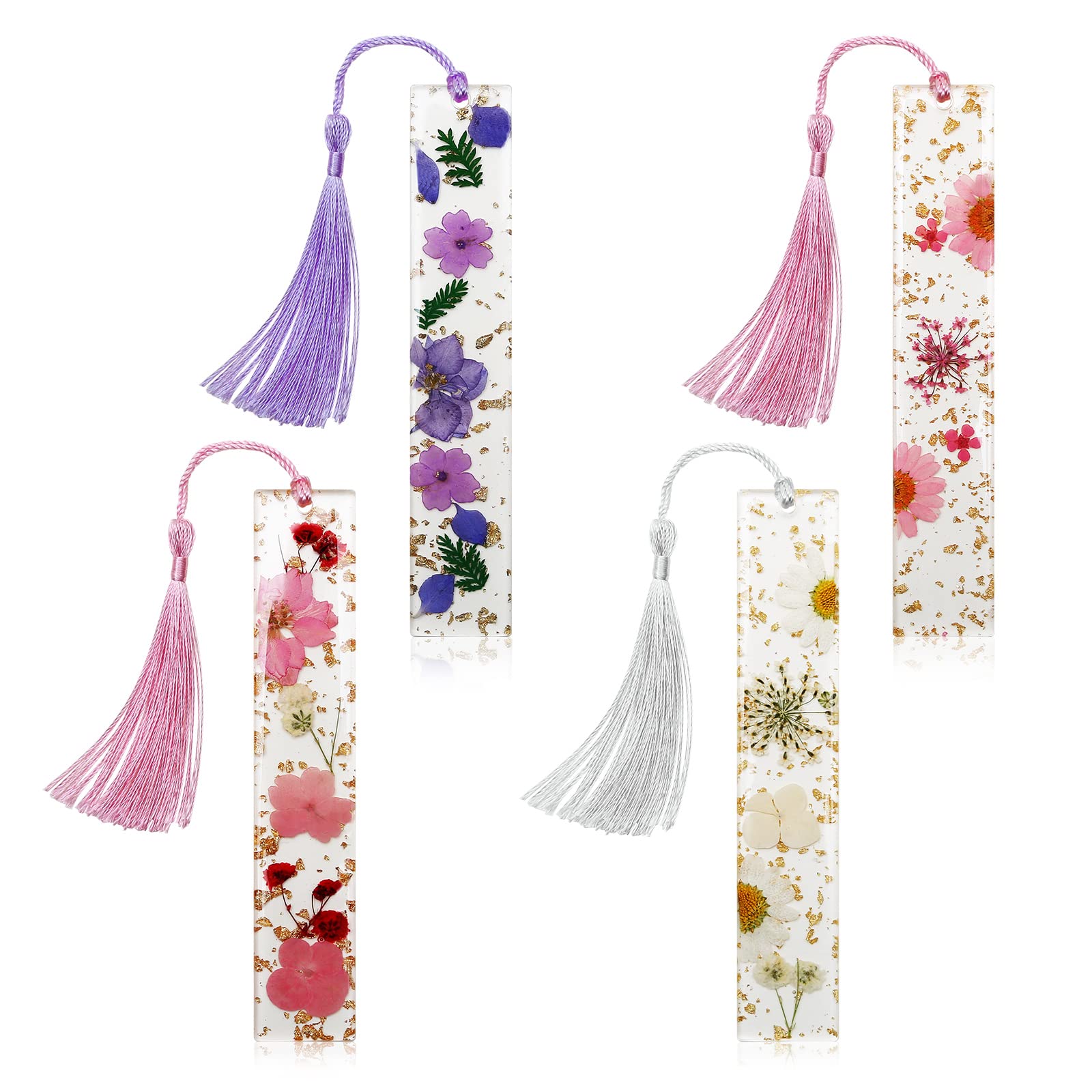 Kaluofan Dried Flower Resin Bookmarks with Tassels, Durable Handmade, for Women & Kids (4 PCS) — image 1