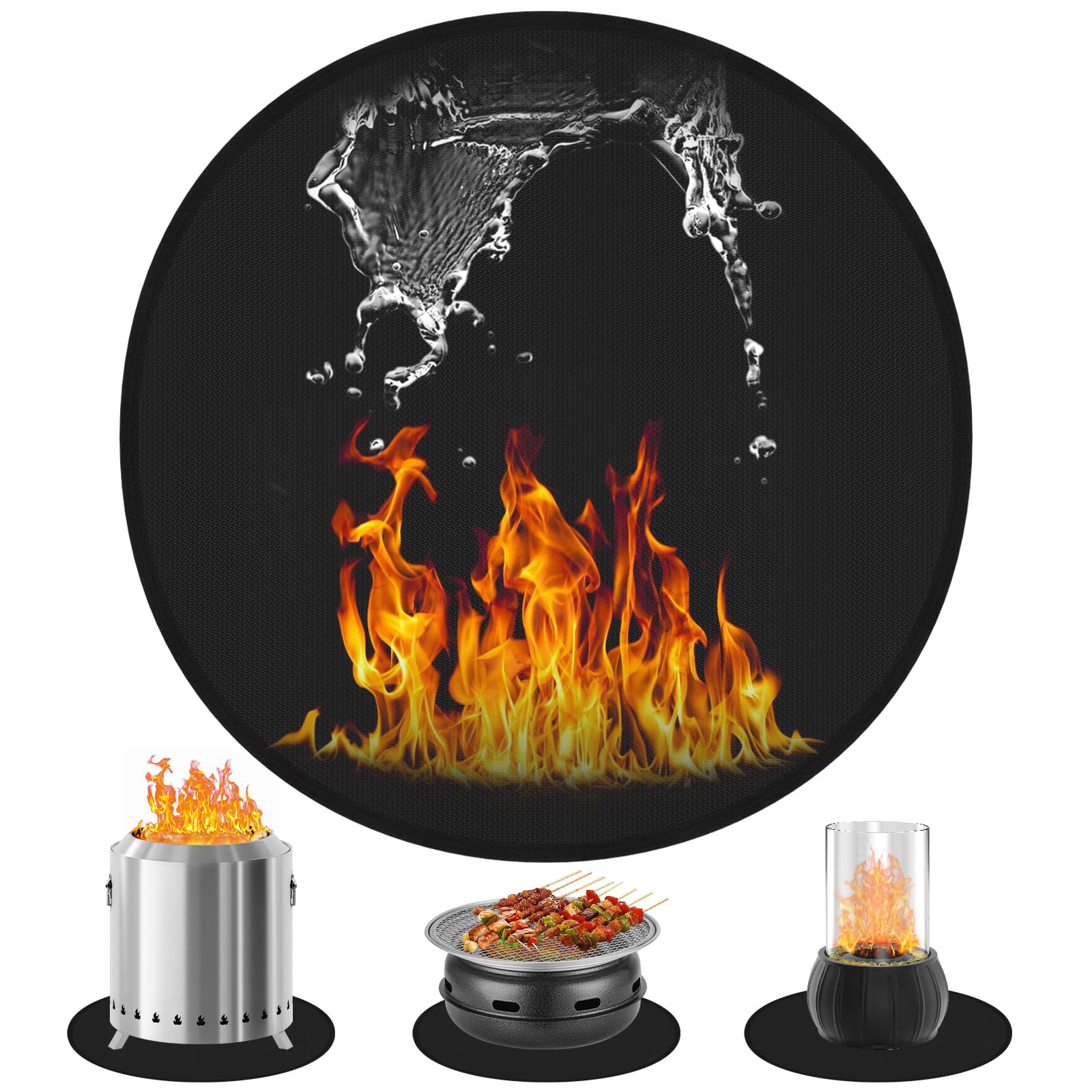 BEENNA Round Fireproof Mat, 50 cm Fire Protection Mat for Table Fireplace, Silicone Coated Fire Protection Mat, Heat Resistant Grill Mat for Placing Table Fireplace, Smokeless Fire Pit, Table Grill