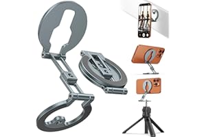 Dual Magnetic Phone Stand Holder Ultrathin, YC-21 Double Magnetic Phone Holder Foldable 1/4" Screw Tripod Mount Compatible wi