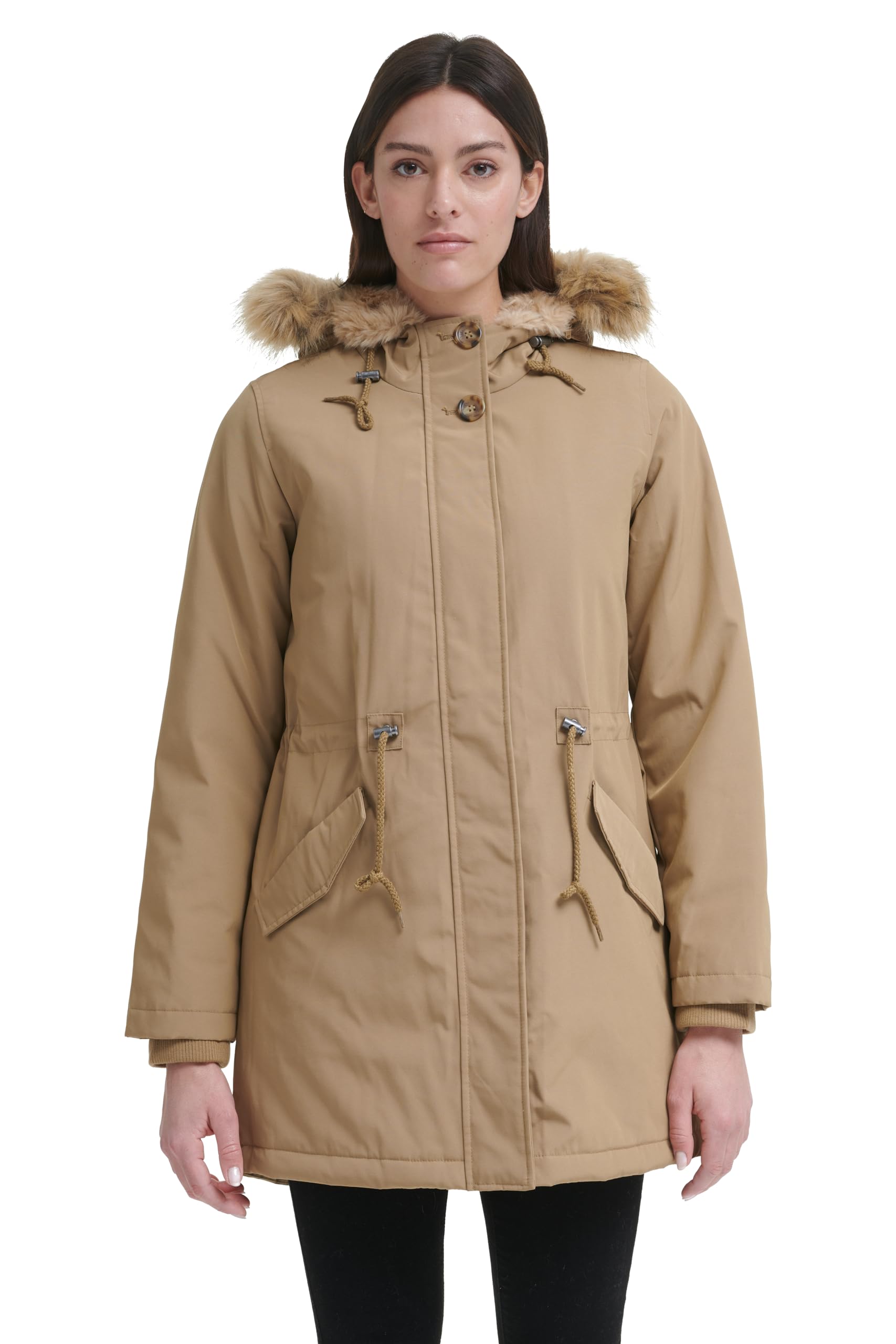 Levi's Women's Faux Fur Lined Hooded Parka Jacket (Standard and Plus Size), Tan, 3X Image