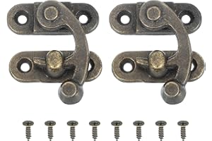 PATIKIL Wooden Box Hasp Latch 32x28mm, 2 Pcs Vintage Lock Clasp Swing Arm Right Latch Hook Hasp with Screws for Decorative Je