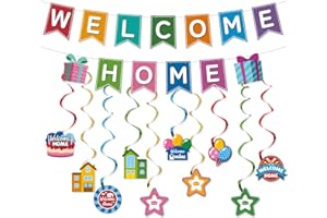 Welcome Home Banner Decorations, Colorful Paper Welcome Home Sign Decor with Hanging Swirls for House Warming Homecoming Fami