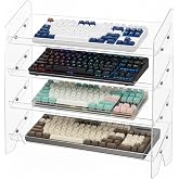 Sintuff 4 Tier Acrylic Keyboard Display Stand Clear 16.54" x 5.91" for Mechanical Keyboards Keycaps Transparent Riser Shelf for Desk Setup Retail Store or Collectibles Showcase Computer Tablet Storage