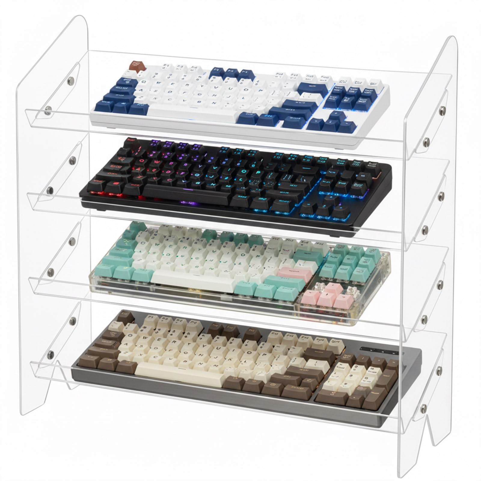 Photo 1 of Sintuff 4 Tier Acrylic Keyboard Display Stand Clear 16.54" x 5.91" for Mechanical Keyboards Keycaps Transparent Riser Shelf for Desk Setup Retail Store or Collectibles Showcase Computer Tablet Storage