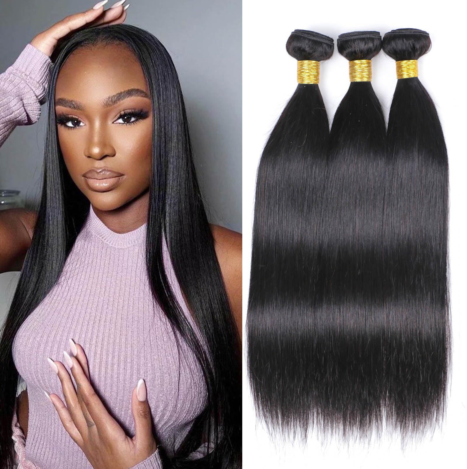 DaiMer Brazilian Straight Hair Bundles - 18, 20, 22 Inch - Unprocessed Virgin Human Hair - 3 Bundles — image 1