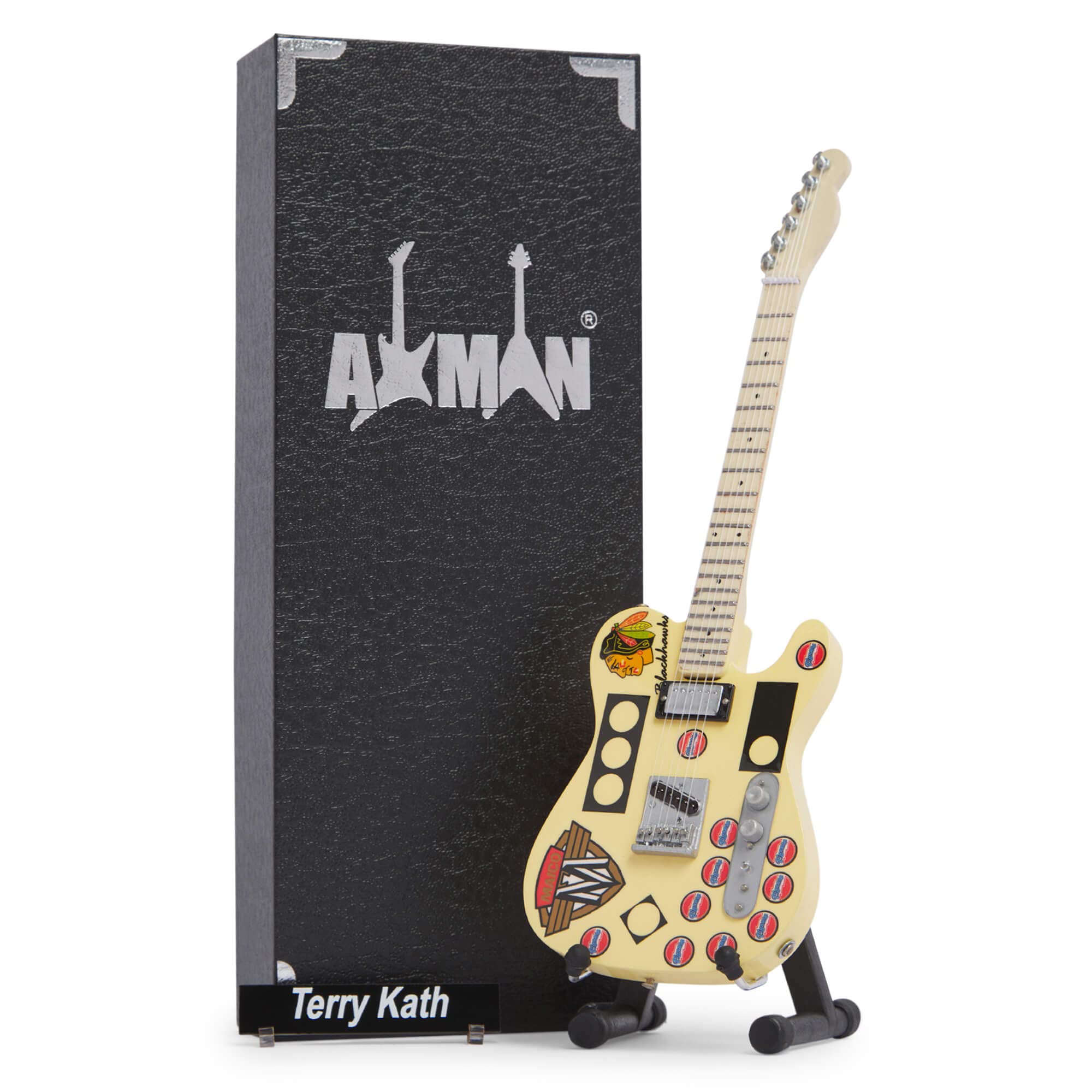 Axman Terry Kath Miniature Guitar Replica - Music Gifts - Handmade Ornamental 1/4 Scale - Includes a Display Box, Name Tag and Miniature Guitar Stand