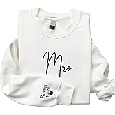 Regamor Custom Embroidered Matching Couple Sweatshirt Mrs and Mr Sweatshirt for Women on Sleeve Christmas Valentine Day 128