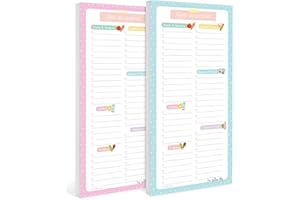 The Yellow Clip - 2 Listas del súper con imán para refri, Bloc de compras magnético, Shopping List para el refrigerador (Rosa/Azul)