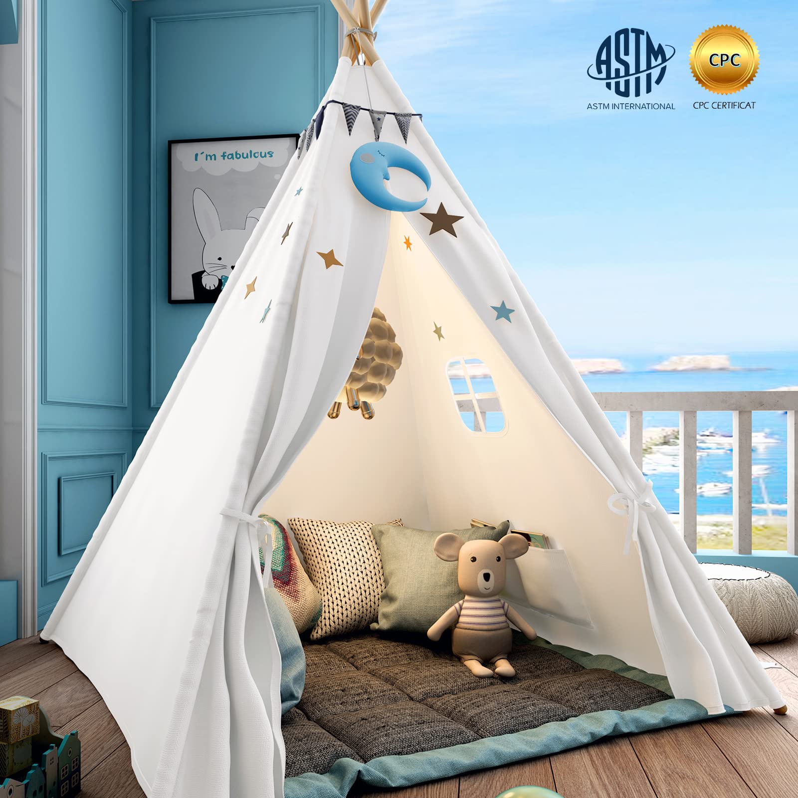 Teepee Play Tent for Kids with Carry Case, Foldable Girls Playhouse Toy Tent, Gift for Baby Toddler to Play Game Indoor and Outdoor